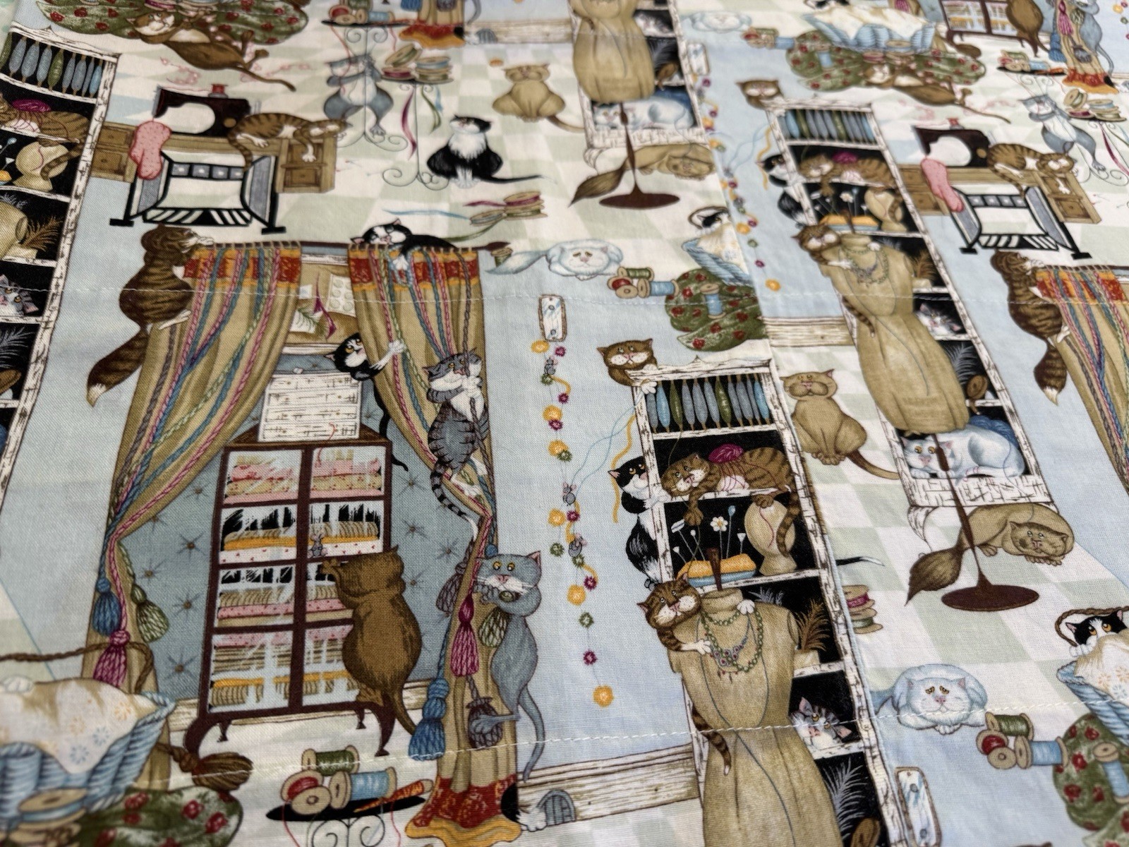 Naughty CATS Whiskers Tails FABRIC Sewing Room Curtains 60″ x 15 Valance x 2
