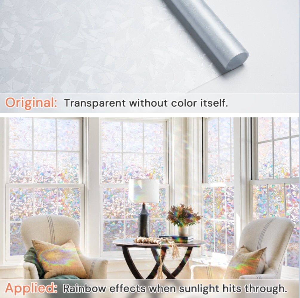 rabbitgoo 3D Privacy Window Film UV Blocking Decorative Static Cling Glass Film