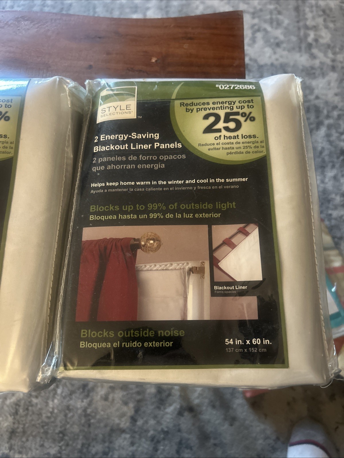 Two (2) Style Selections Energy-Saving Blackout Liner Panels 54×60 Inch White