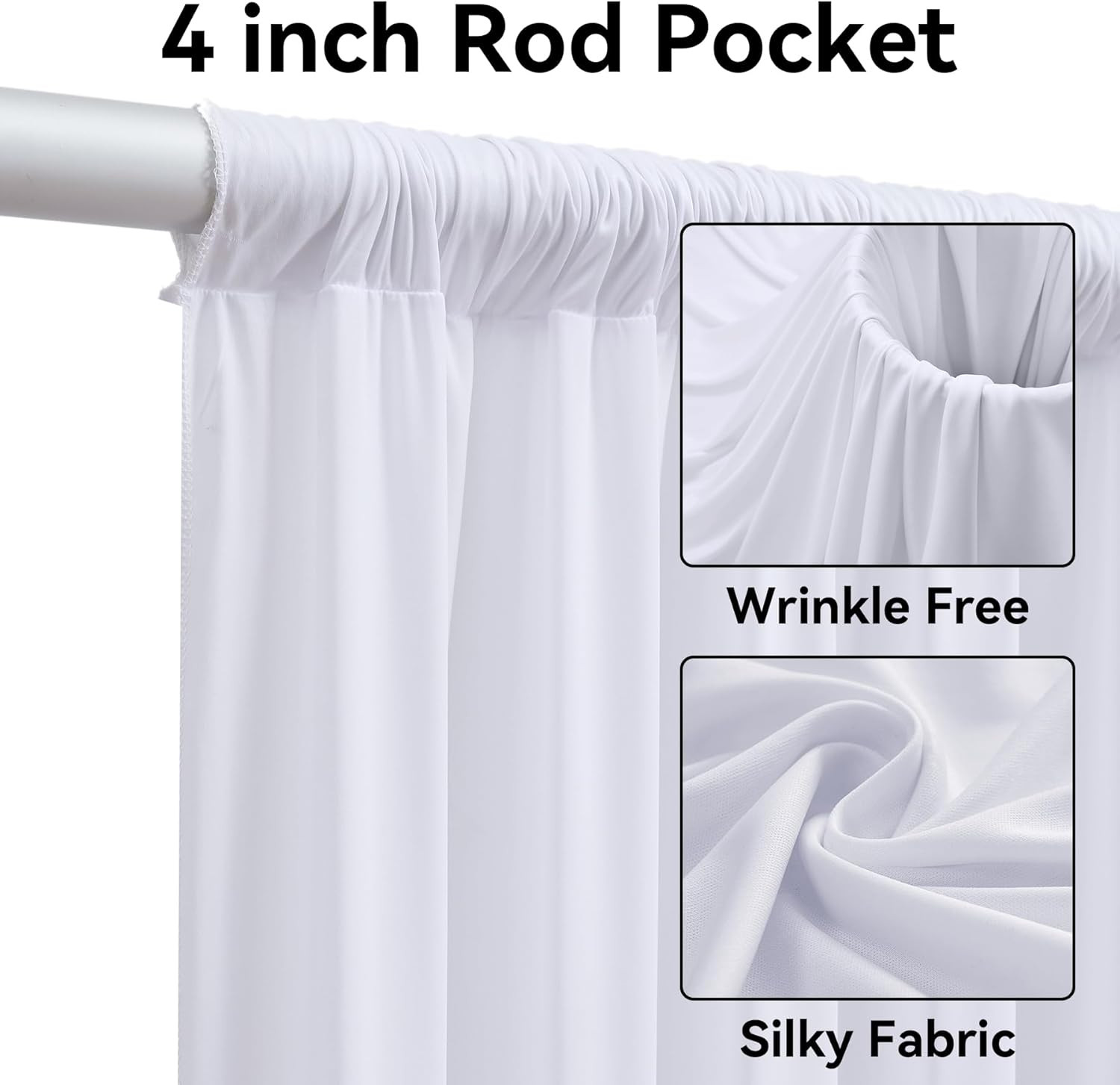 30Ft White Ceiling Drapes – 4 Panels, Wrinkle-Free Polyester for Events