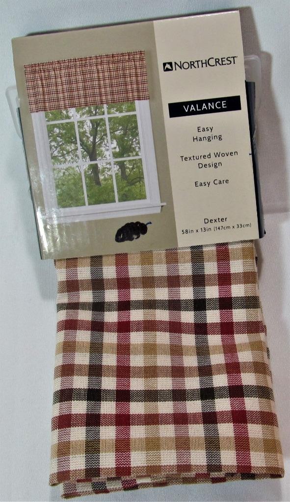 DEXTER Checkered VALANCE (No Tiers) Brown Red Crisp Poly Blend 58 in x 13 in NIP
