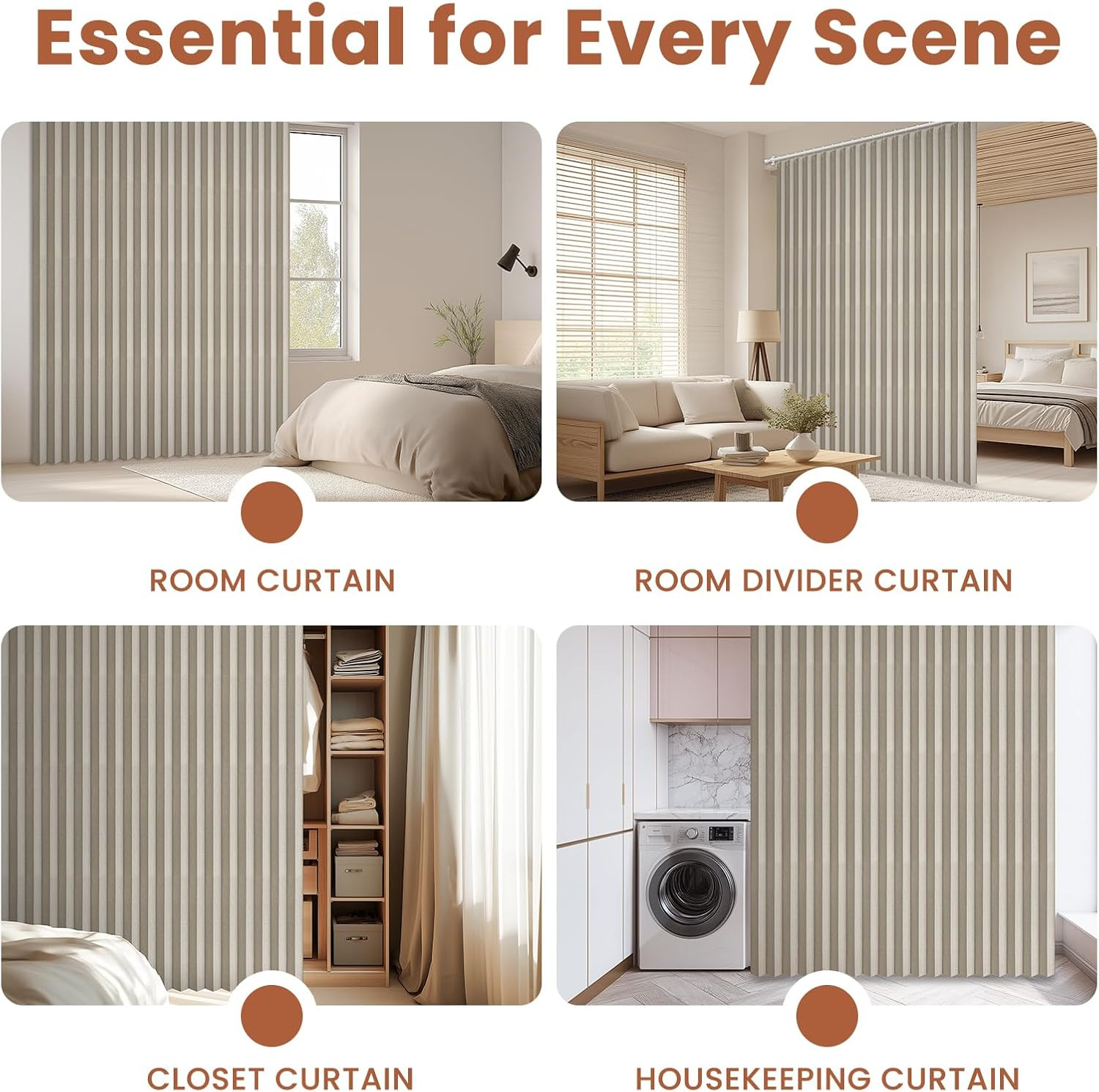 Cream White 100% Blackout Accordion Door Curtain 98″x84″ – No-Drill Divider