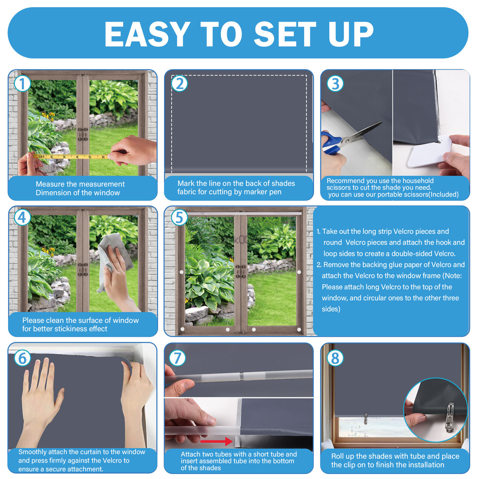 100% Blackout Roller Shades, No Tools No Drill Cordless Blinds for Windows