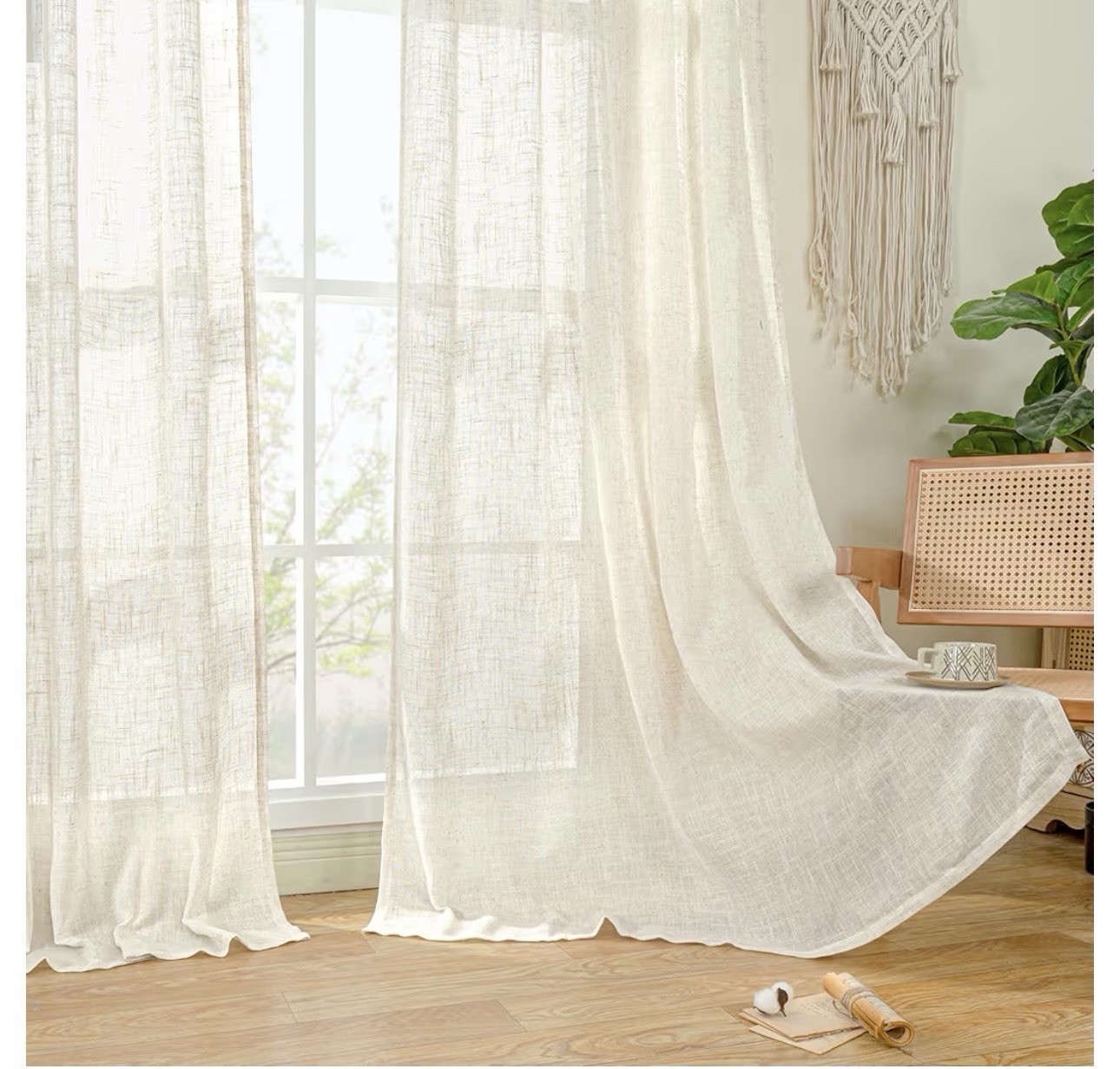 Natural Ivory Semi Sheer Linen Curtains 52x84L” 2 Panels