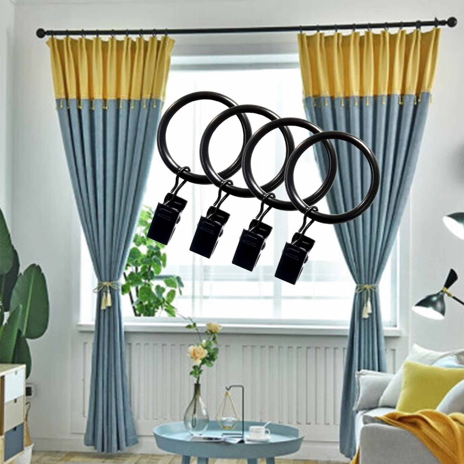 Black 36pcs Metal Curtain Rings with Clips, 1.25 in Interior Diameter, for Si…