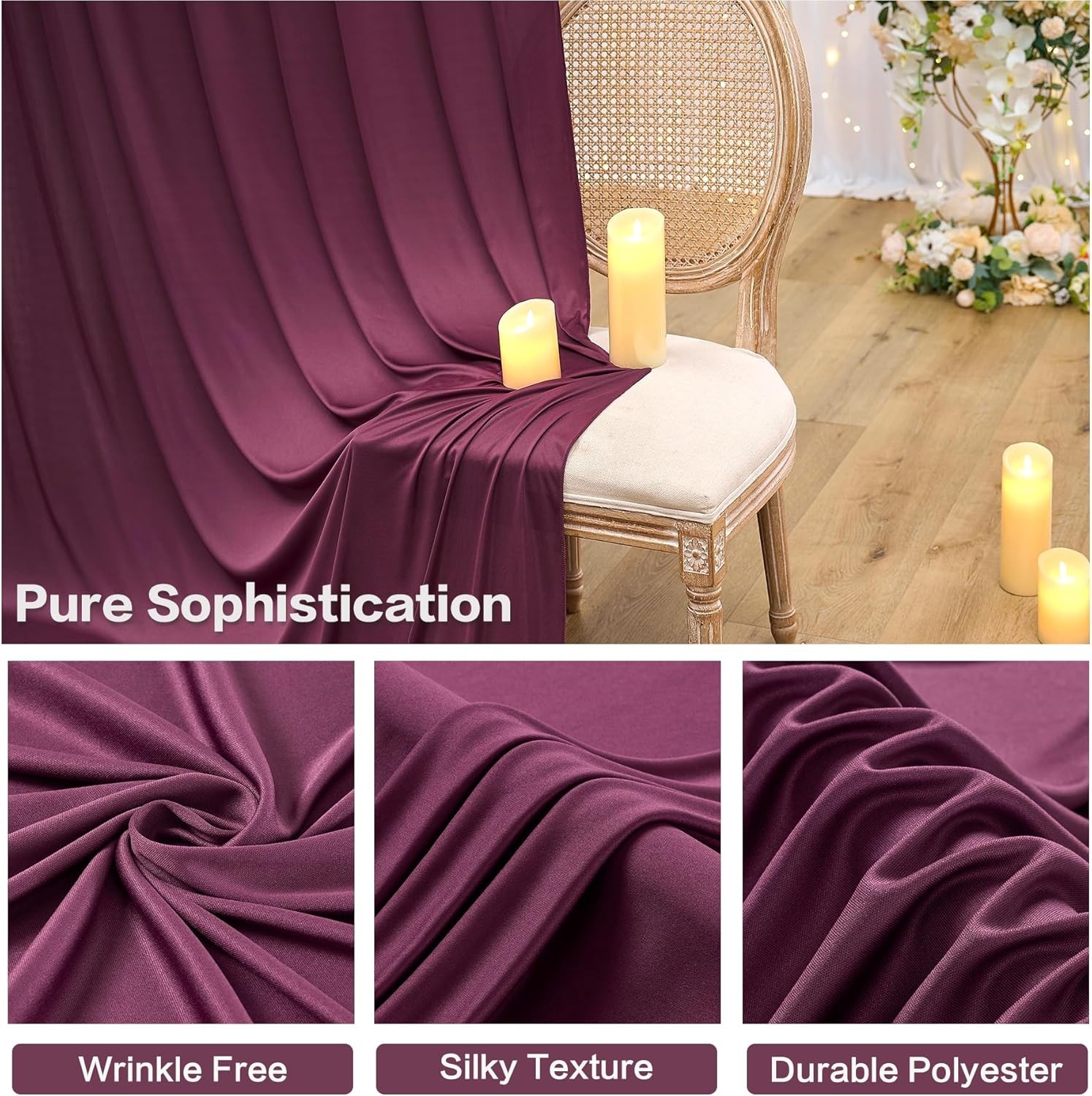 4 PANELS Wrinkle Free Burgundy Backdrop Curtain for Parties Soft Fabric Drapes