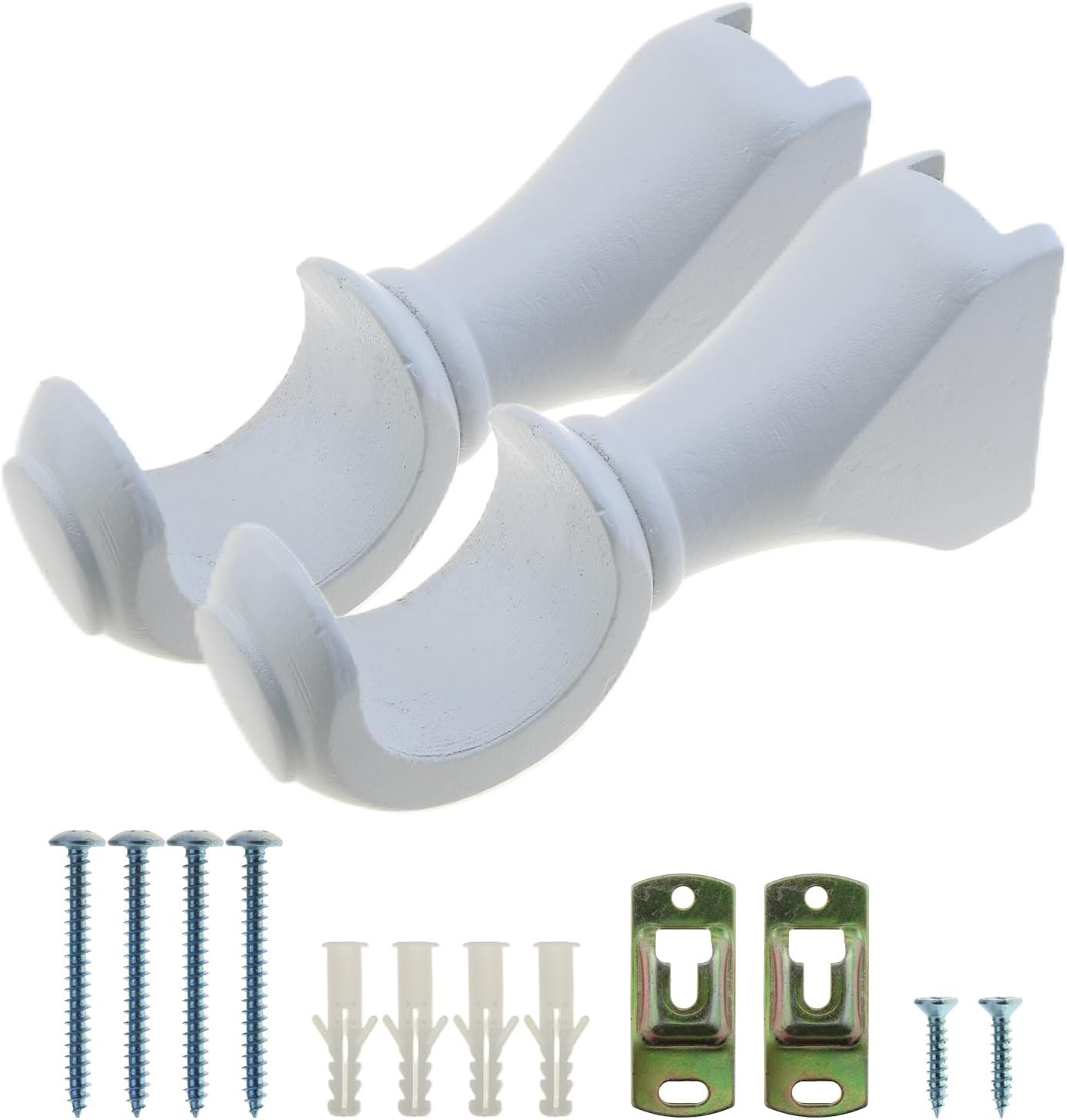 Wooden Curtain Rod Brackets, White Supports for 1-3/8 Inch (35Mm) Diameter Curta