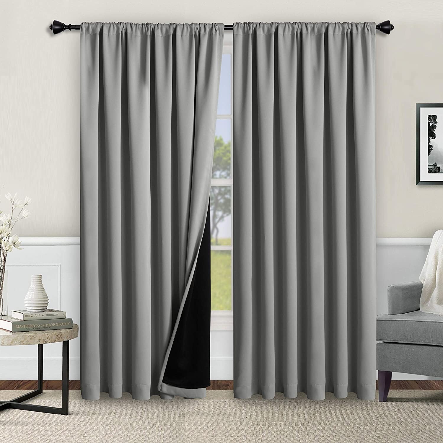 WONTEX 100% Thermal Blackout Curtains Rod Pocket 42x72inch 2 Pieces light grey
