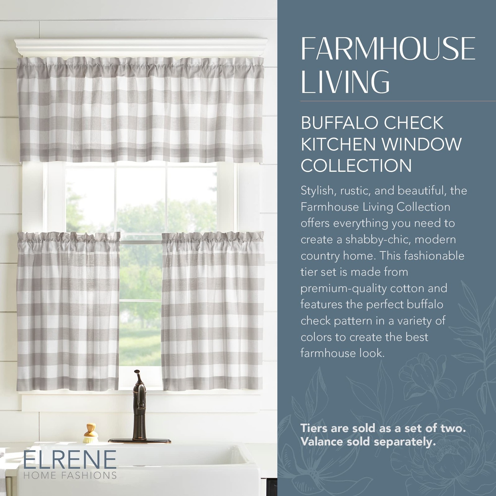 Farmhouse Living Buffalo Check Window Valance, Gray/White – 60″ W x 15″ L