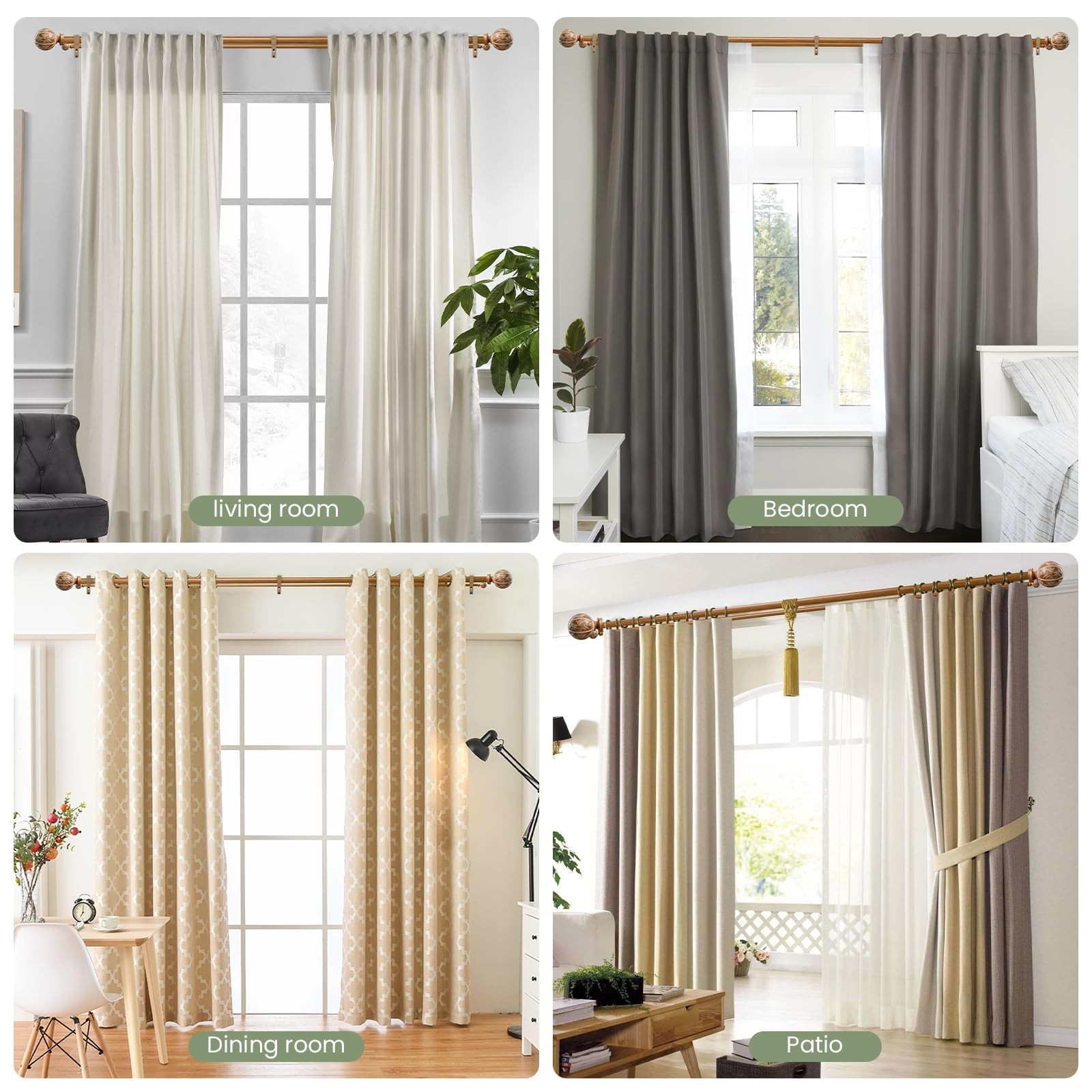 Bamboo Double Curtain Rods for Windows 72 to 144 Inches, 1-inch Diameter Heav…