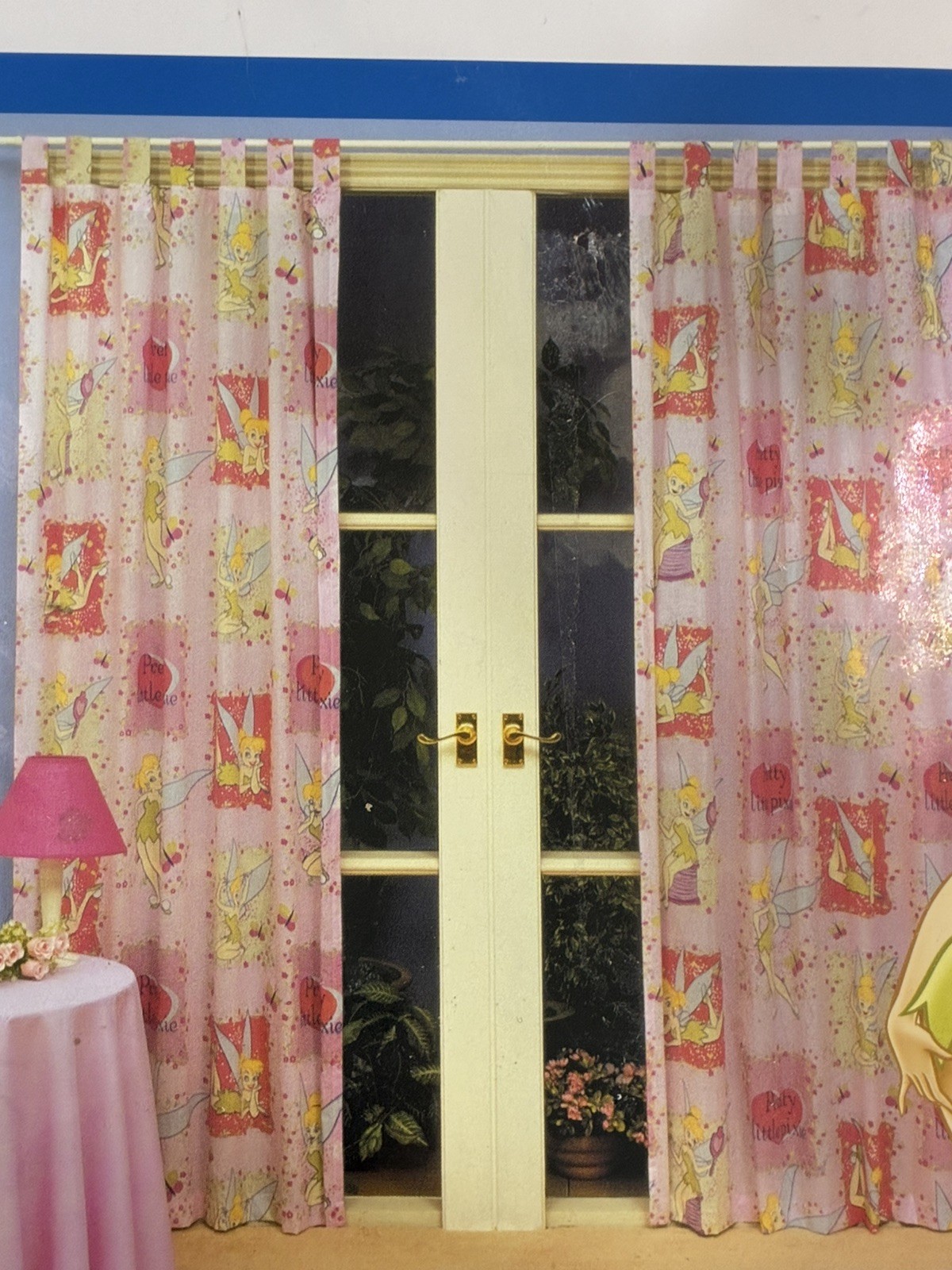DISNEY Home Tinkerbell Curtains Tab Top Pair 120cm X 213cm Cotton Fairies Pink