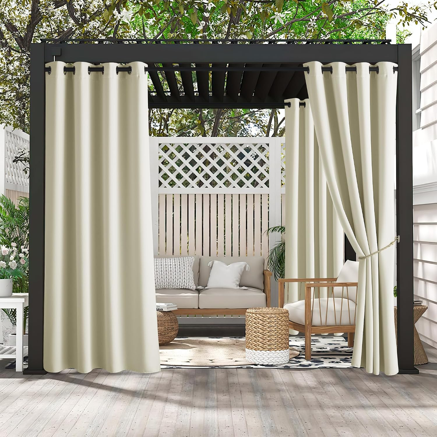 RYB HOME 2 Panels Fade Resistant Outdoor Curtains for Patio Waterproof Block Sun