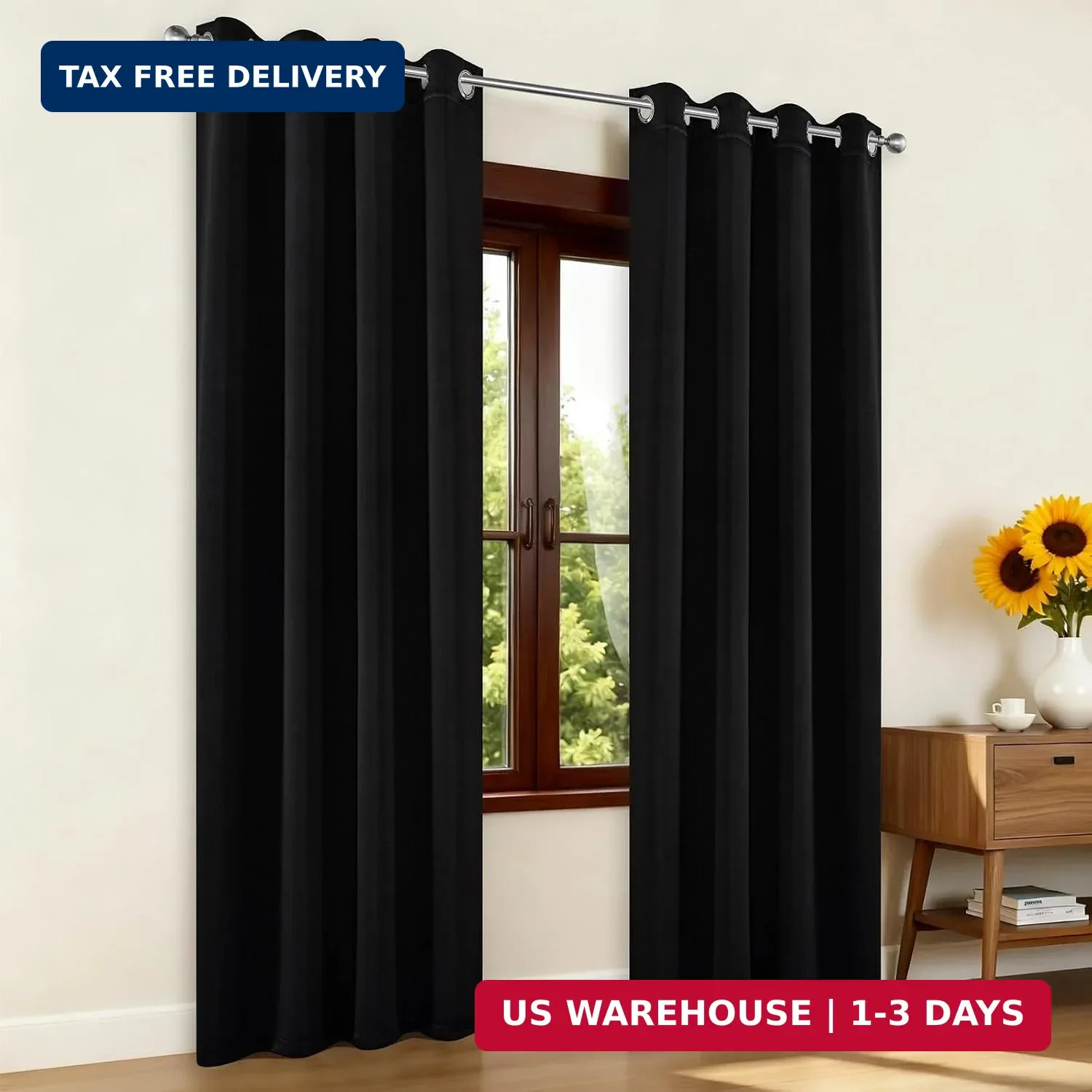 Joydeco Blackout Curtains for Bedroom 95 Inch, Black Curtains with Grommets, Noi