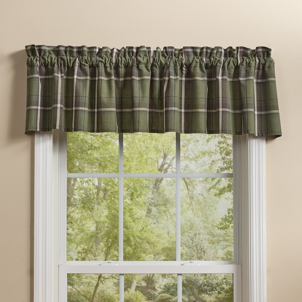New Country Cabin Rustic DARK GREEN PLAID VALANCE Curtains Topper