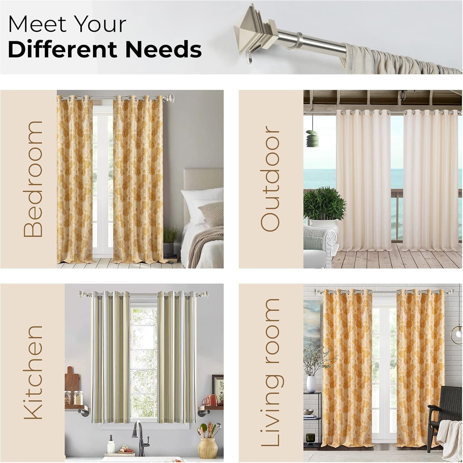 New Window Satin Silver Curtain Rod 1″ Adjust/Brackets Set 36″ to 66″ Fast Ship