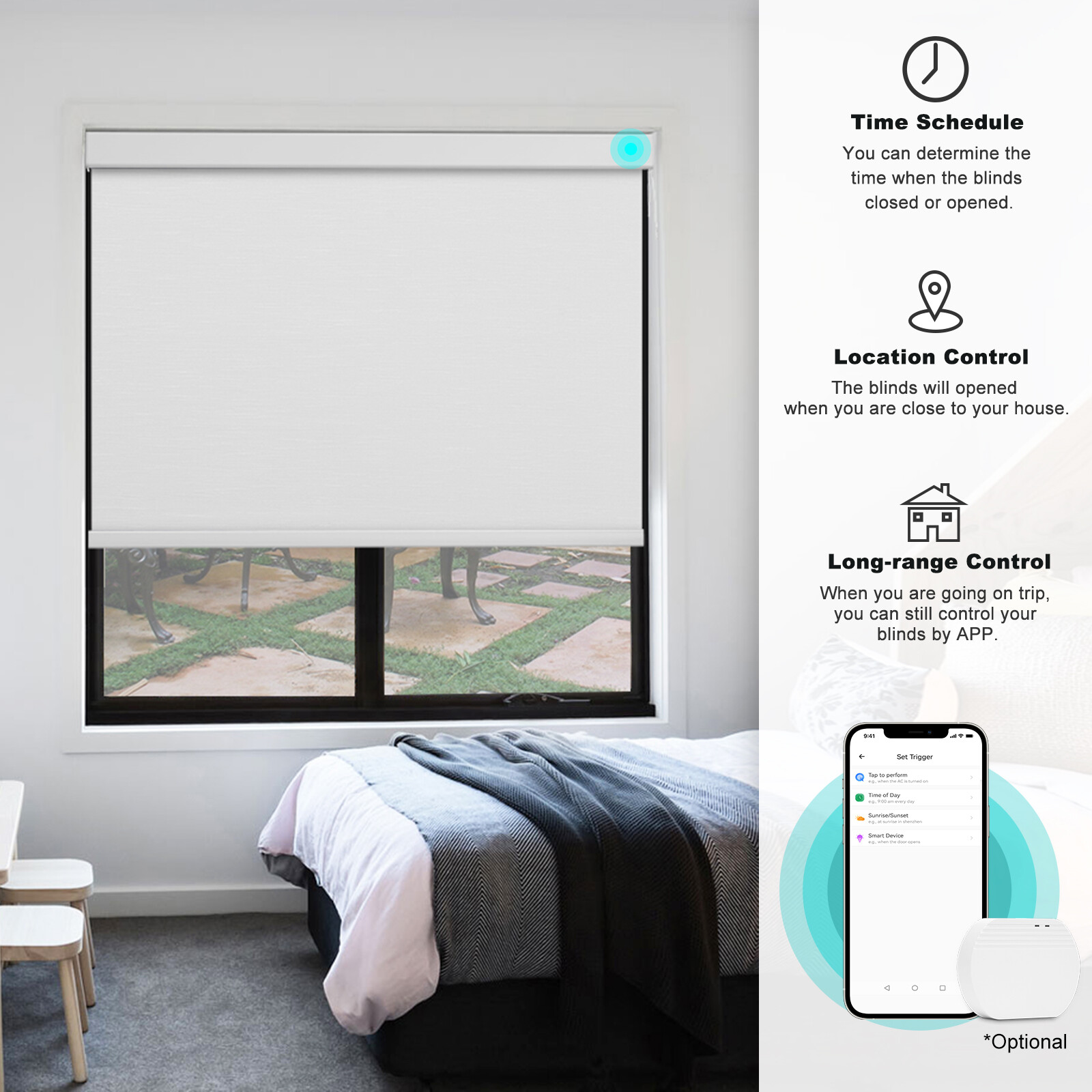 Changshade CUSTOM CUT Smart Blackout Roller Blinds Work with Alexa Phone Control