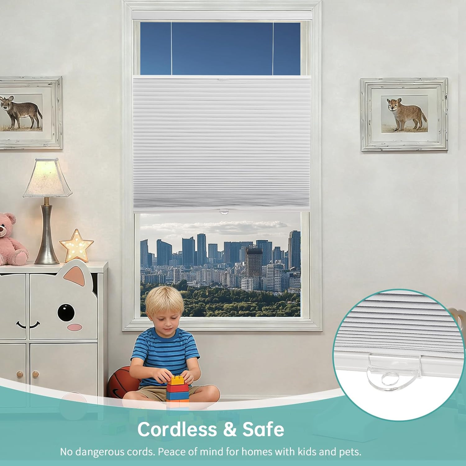 Cordless Blackout Cellular Shades, Top Down Bottom Up, 44″x72″, White