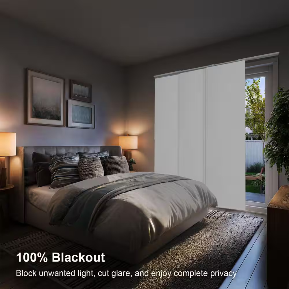 Movie Night Cut-To-Size White Blackout Adjustable Sliding Panel Track Blind with