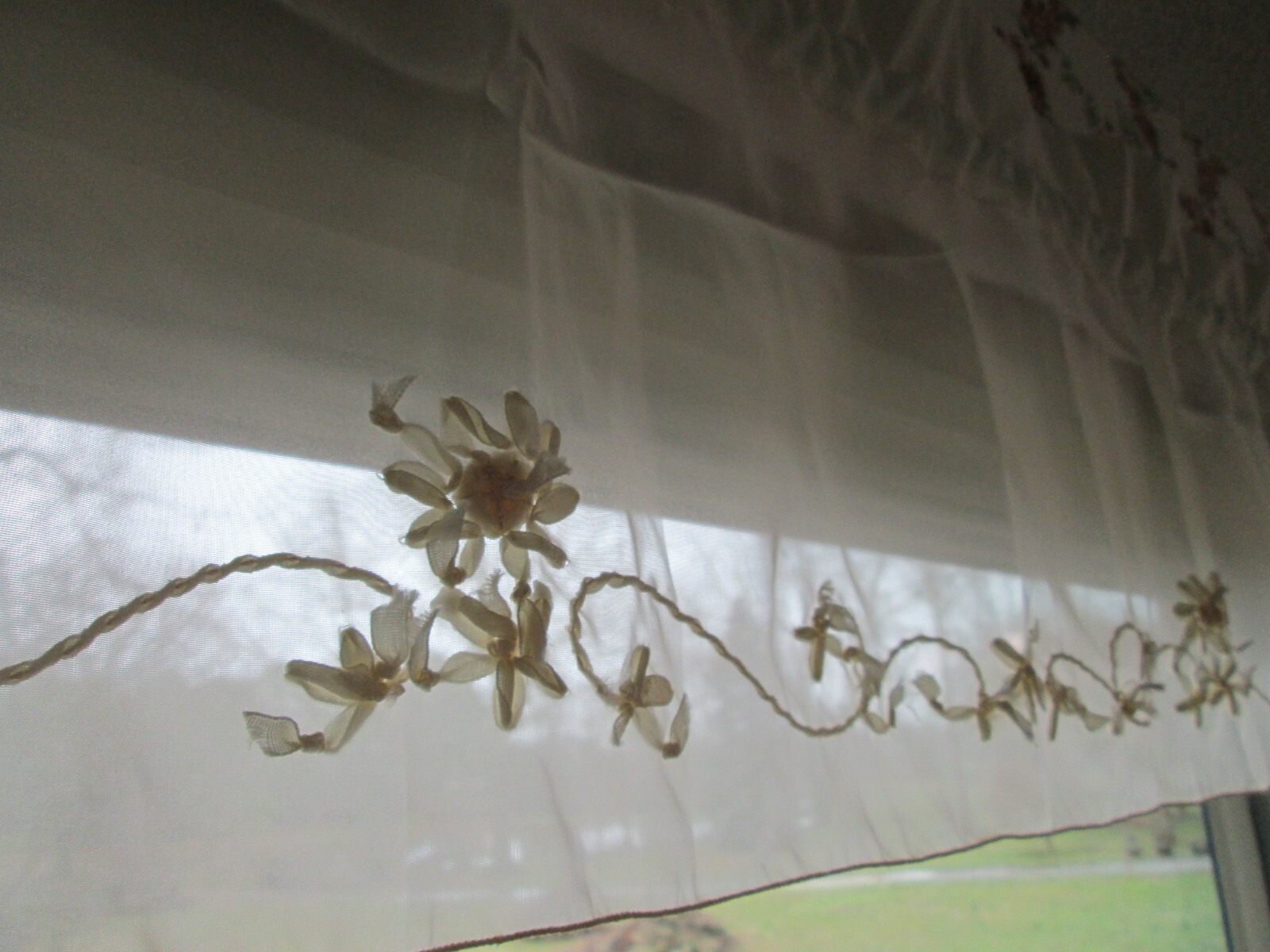 L 60″ x W 13″ Sheer Rod Pocket Valance with Ribbon Embroidery