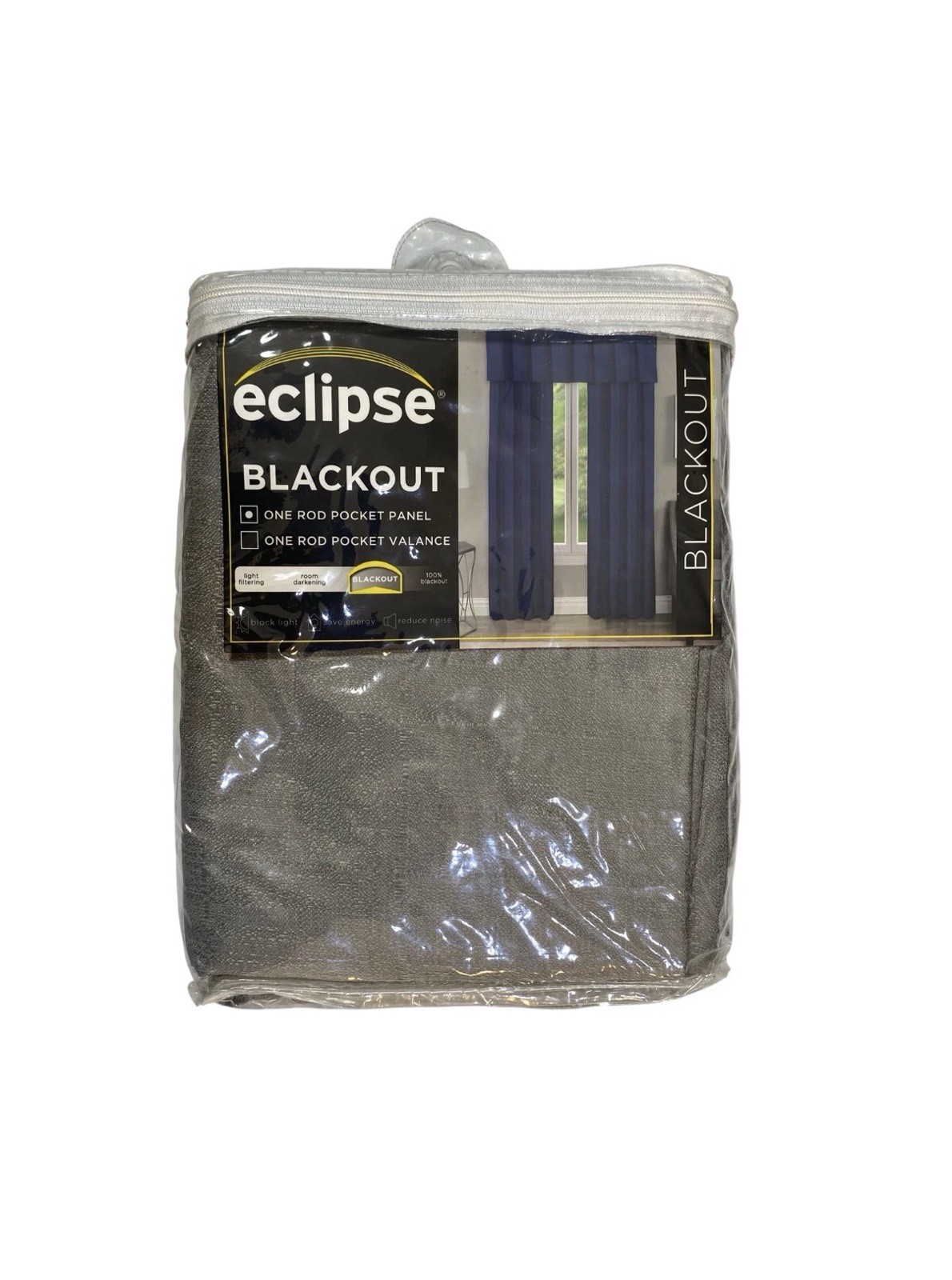 Eclipse Blackout Curtain Panel 42×63 Samara Gray ThermaBack Rod Pocket Lined