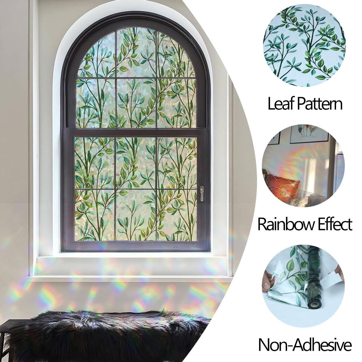 Leaf Rainbow Decorative Window Privacy Film 17.5 x 78.7 Inch