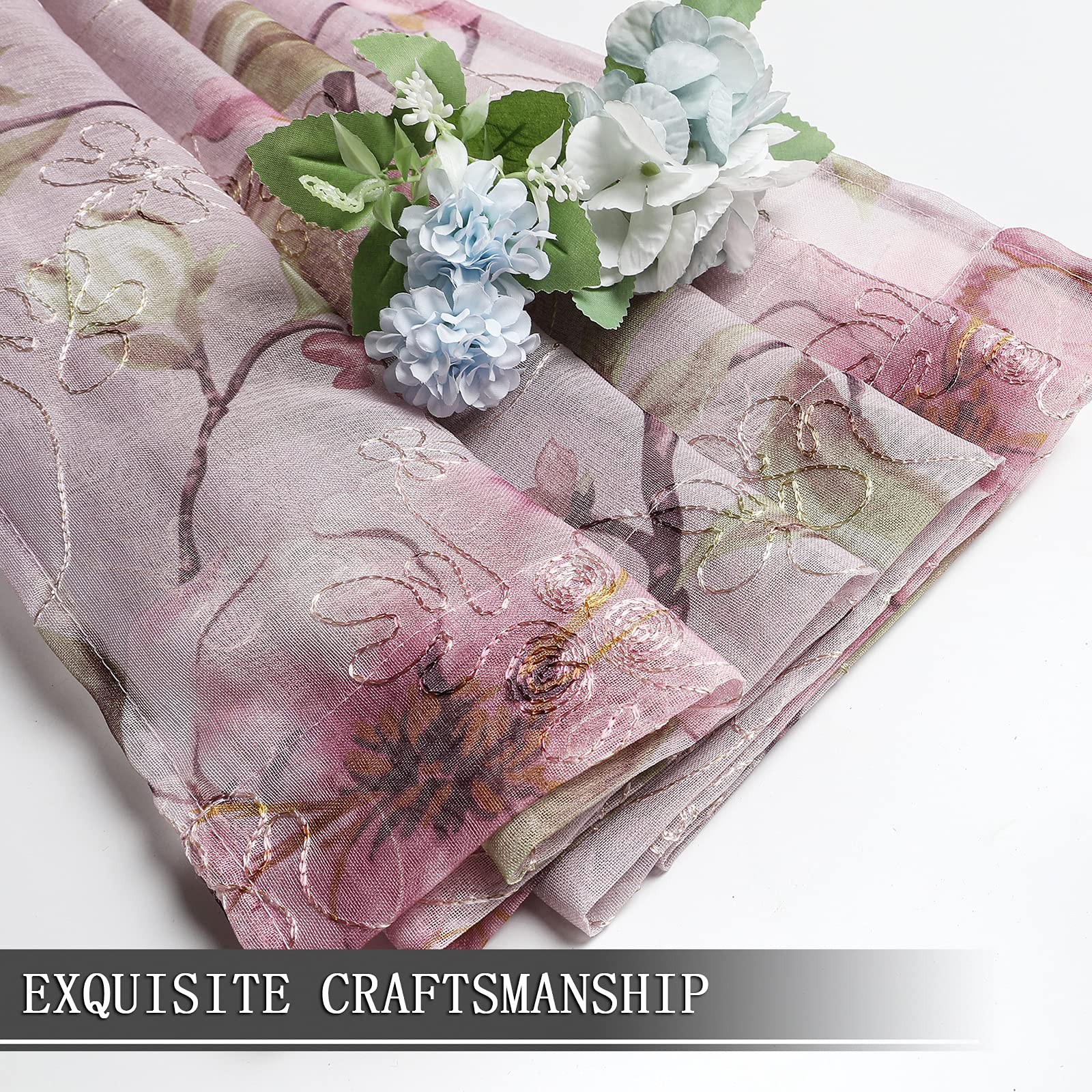 Tollpiz Sheer Curtain Pink Flower Leaf Printed 54″W x 45″L (Pack of 2),