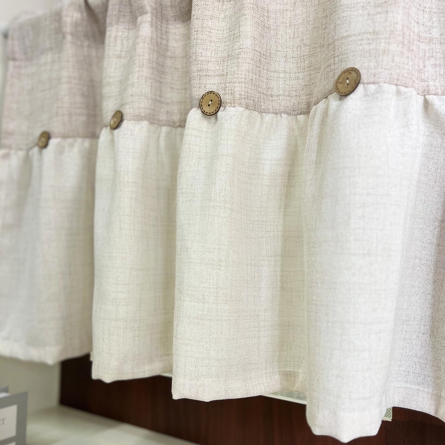 Farmhouse Boho Linen Button Valance for Kitchen Window Dining Room Rustic Caf…