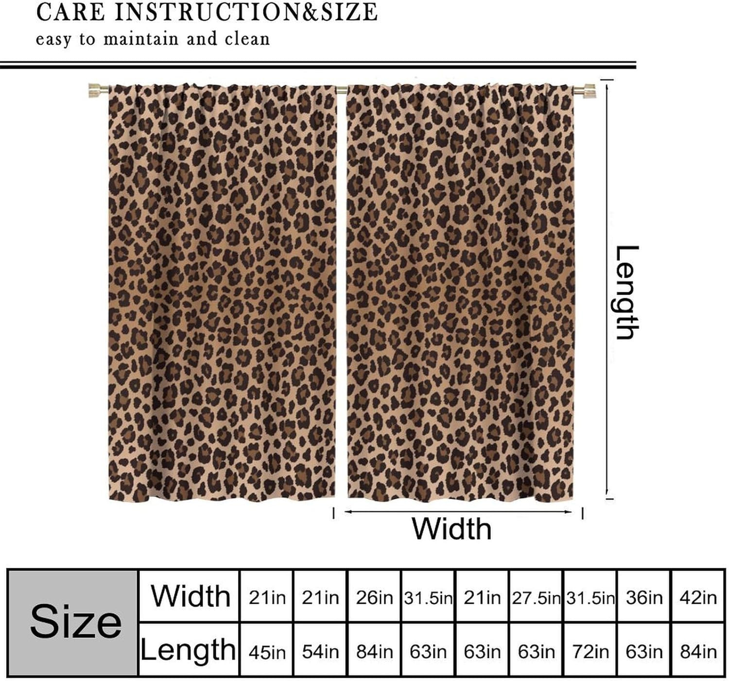 Leopard Print Blackout Curtains, 84″x84″ 2 Panel Set for Wild Home Decor
