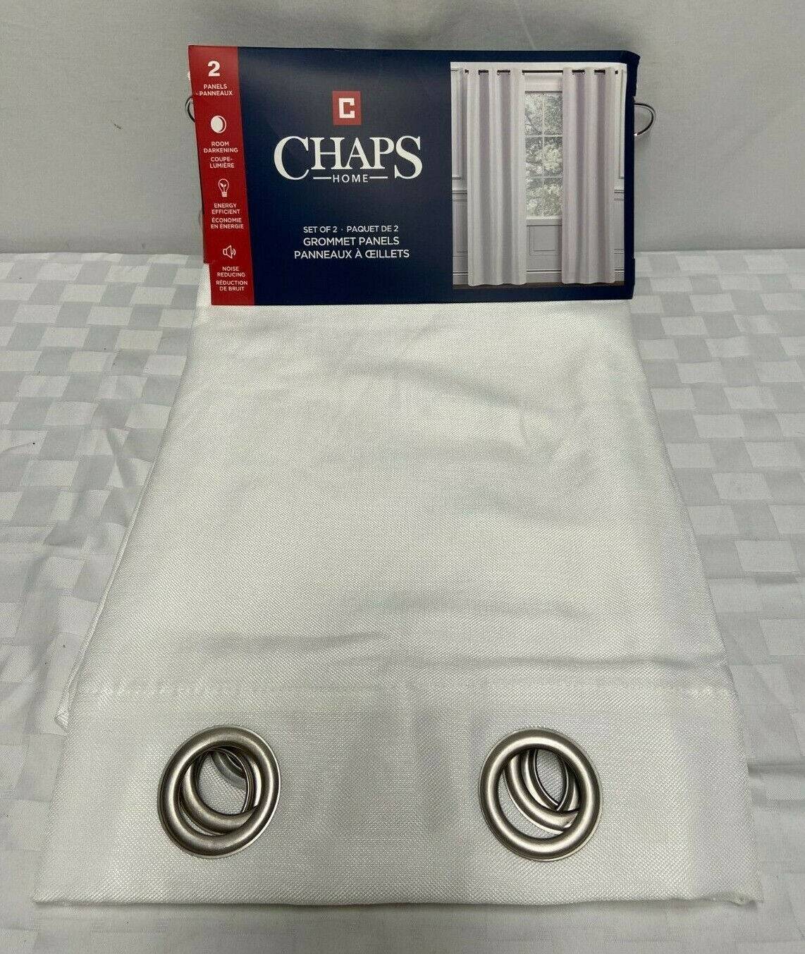 2 White Grommet Top Curtain Melody Panel Pair 38″ by 96″ Each Chaps
