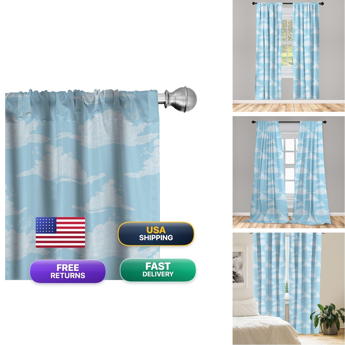 Ambesonne Seafoam Blue Window Curtains 28″ x 84″ Pack of 2 4 Panels