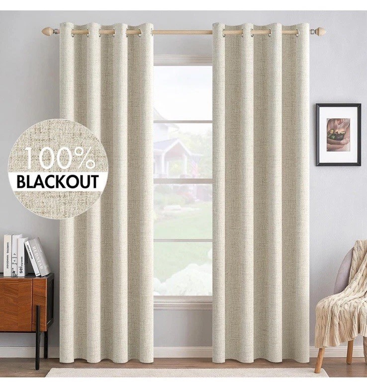 Miulee 100% Blackout 52”x72”x2’ Linen Curtains 2 Panels Cream Sealed