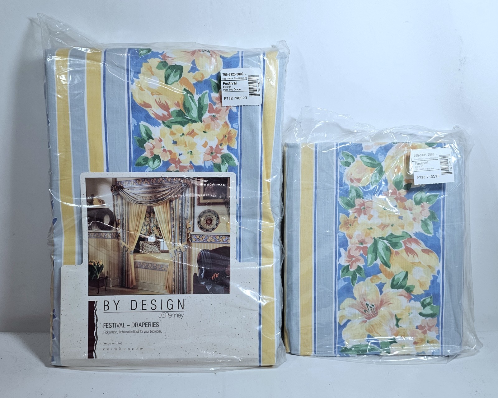 Vintage JC Penney By Design Festival Pole Top Drape & Blouson Valance