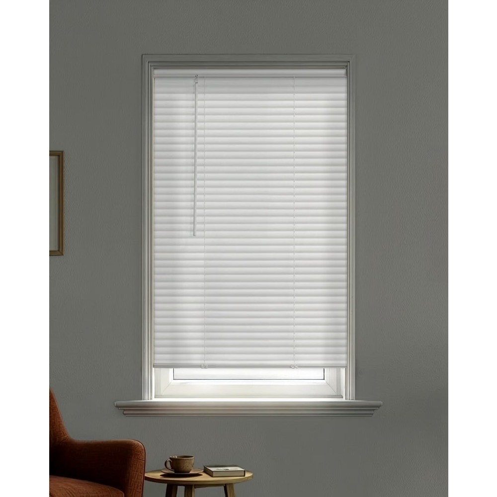 1″ Cordless Vinyl Room Darkening Horizontal Mini Blinds, White, 34″W x 48″L