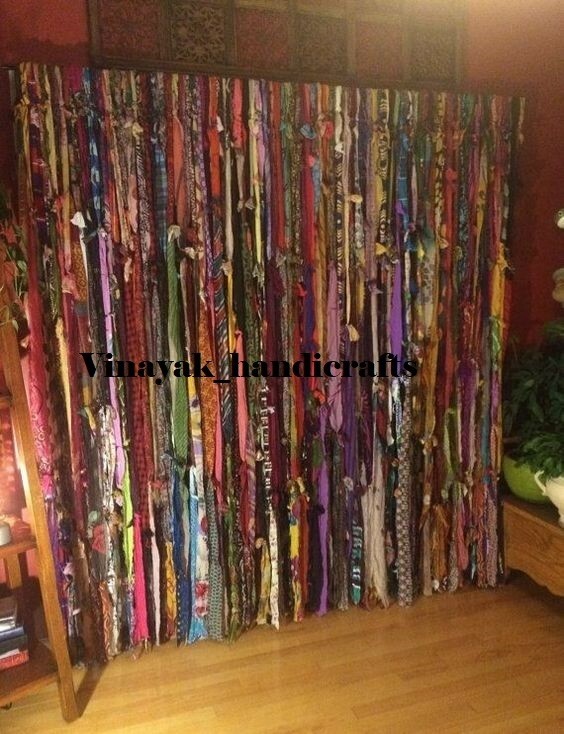 100 Strands, Bohemian gypsy rag Window Bohemian Valance Indian Backdrop curtains