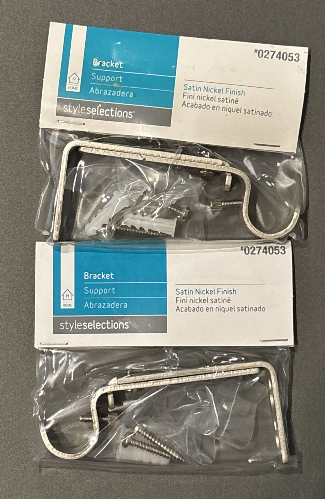 Two New & Sealed Style Selections 3/4 Inch Support Bracket Satin Nickel #0274053