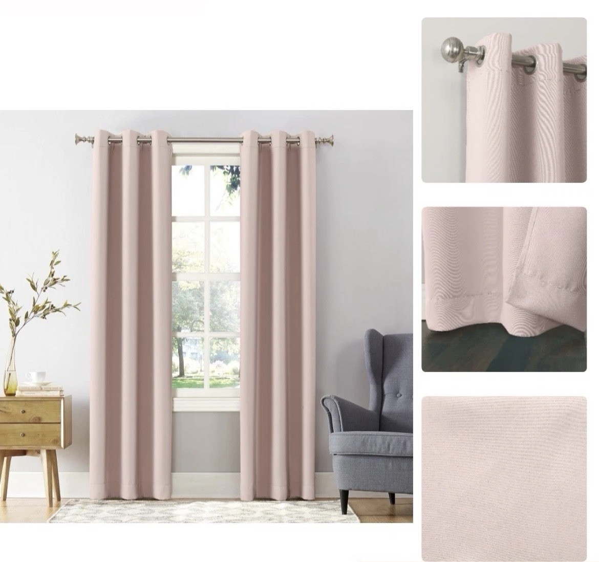 Blush Pink Linen-Look Curtains 37”x96” Grommet Panels Light Filtering Nursery