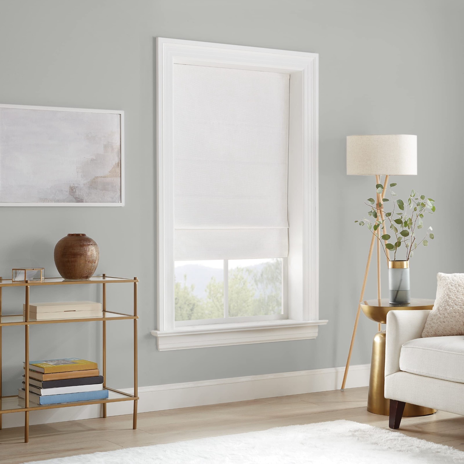 Noise Reducing Blackout Cordless Roman Shade, 31″x64″, White, Perfect for Living