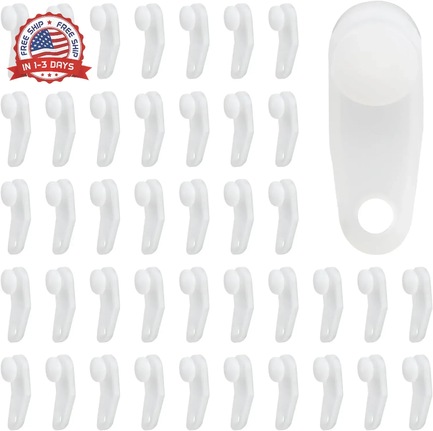 100 PCS Traverse Rod Slides, White Plastic Curtain Rail Track Hooks Slider, Wind