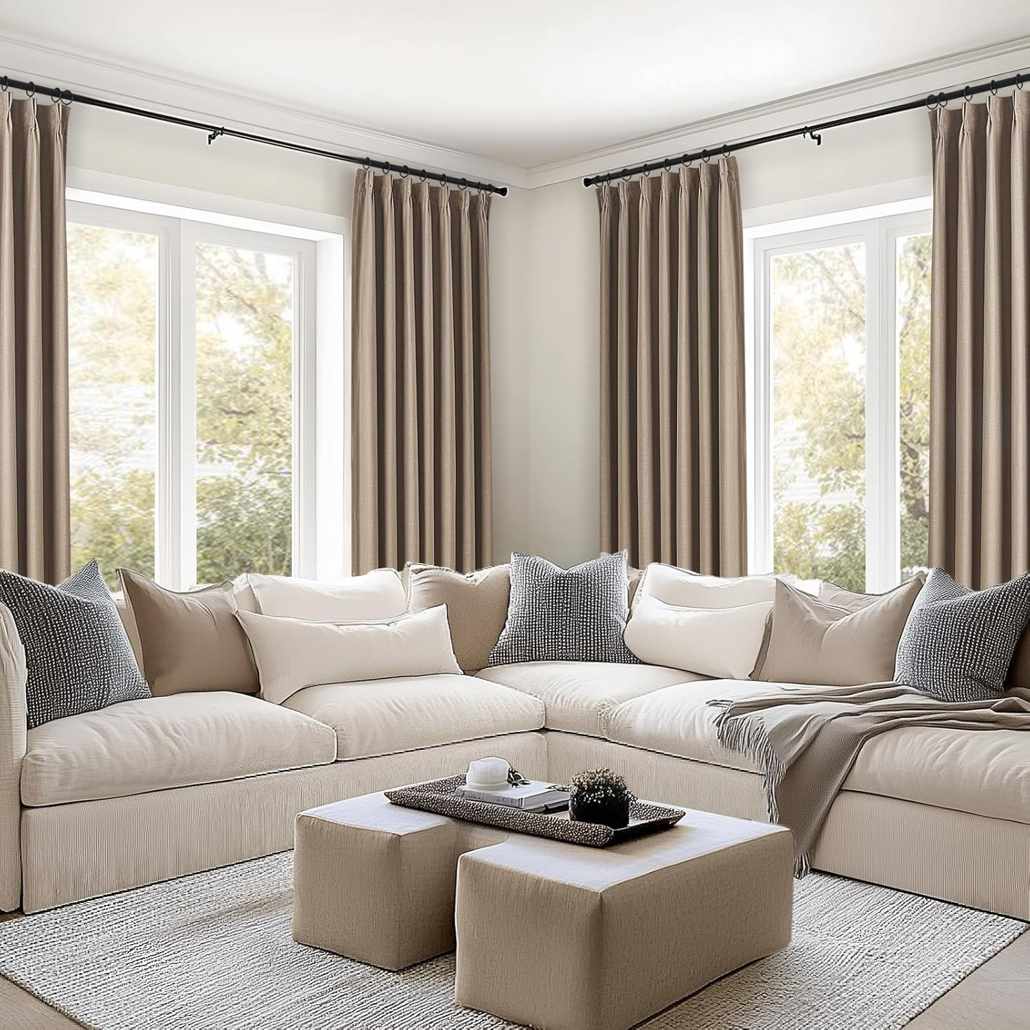 120″ Extra Long Blackout Linen Curtains for Large Windows – 2 Panels