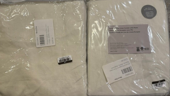 West Elm Set of 2 Pleated European Flax Linen Curtains Alabaster 50″ x 96″