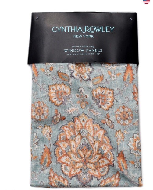 Set Of 2 Cynthia Rowley Luisa Jacobean Linen Blend 52×96 Floral Curtain Panels