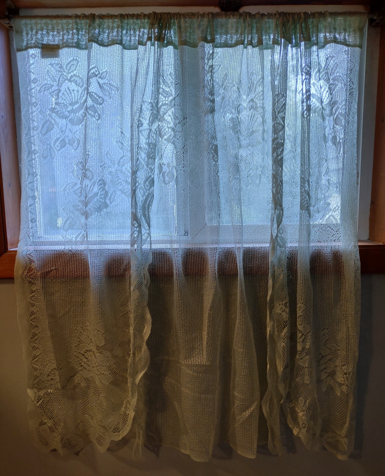 Floral Lace Sheer Light Mint Green Single Curtain Panel Asymmetrical Hem