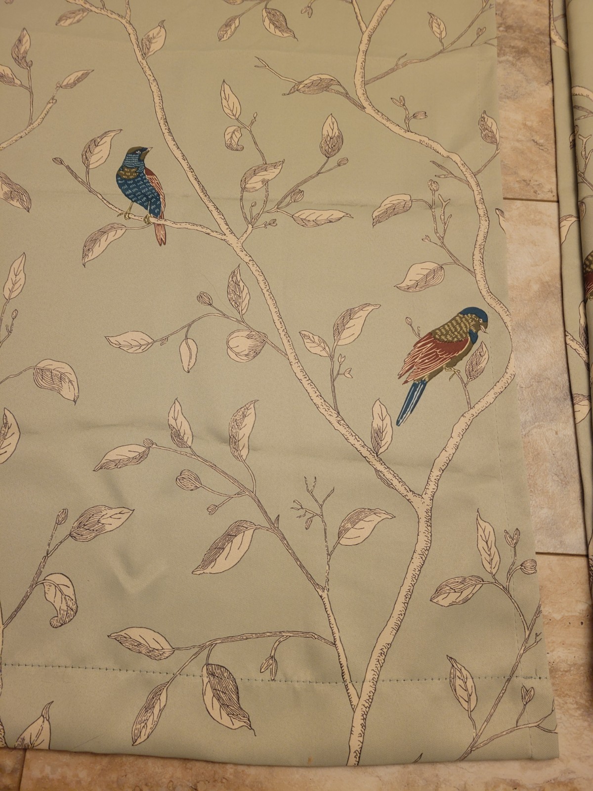 Light Sage Green Grommet Style Curtain With Birds Blackout 2 Panels 63 X 52