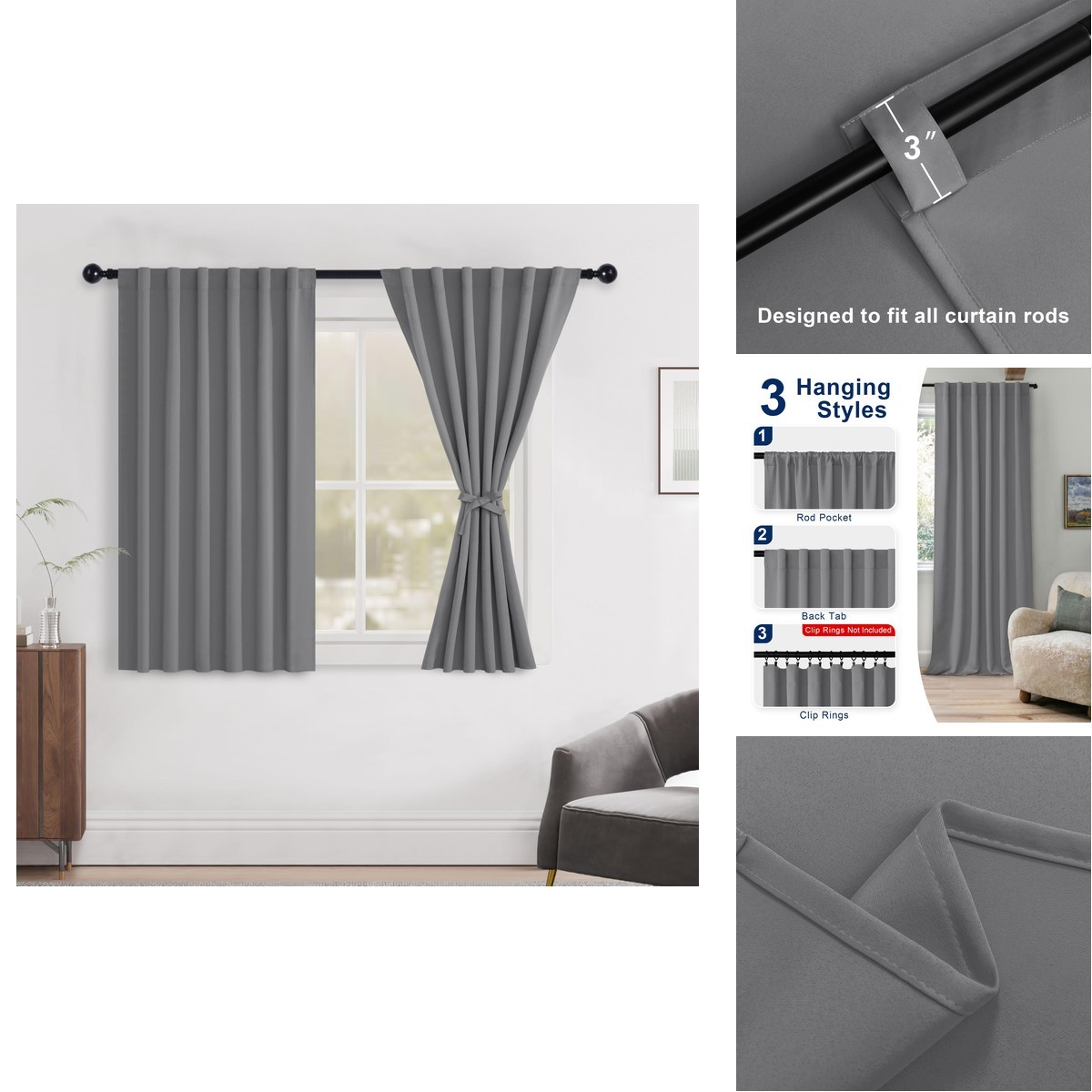 Hiasan Blackout Curtains 45 Inches Long Cold Weather Thermal Rod Pocket