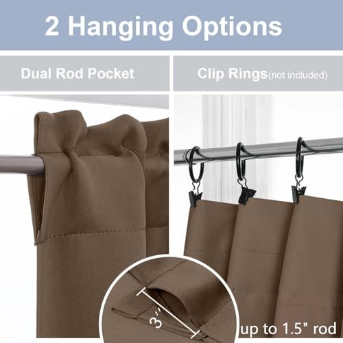 Short Blackout Curtains 36 Inch Length, Small 30″W x 36″L (Pack of 2) Brown