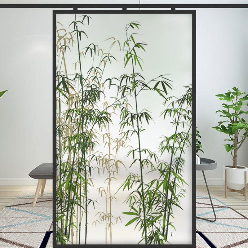 Bamboo Stained Glass Films Windows Film Static Cling Decor Chinese Style