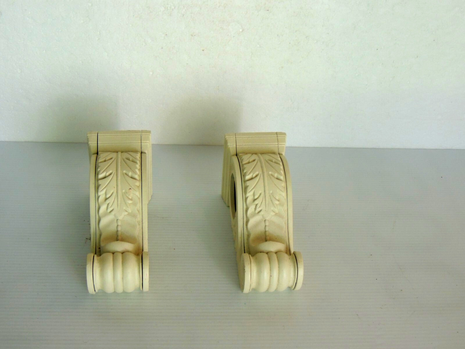 PAIR ORNATE DRAPERY CURTAIN ROD HOLDERS, VERY HEAVY METAL SCARF SWAG, MINT
