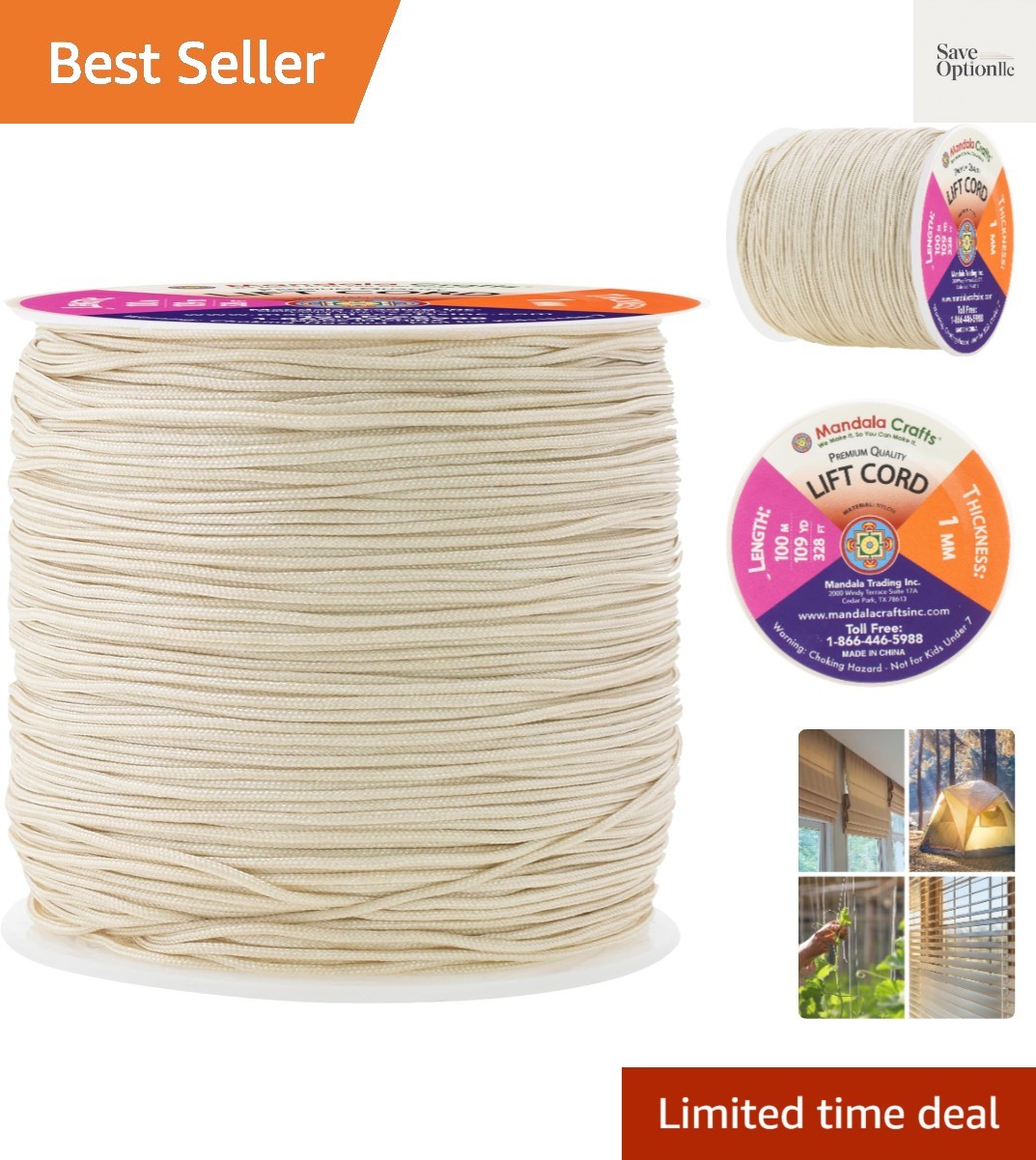 1mm Egg Shell Blind Strings Lift Shade Cord – 109 Yards Braided Nylon Cord fo…