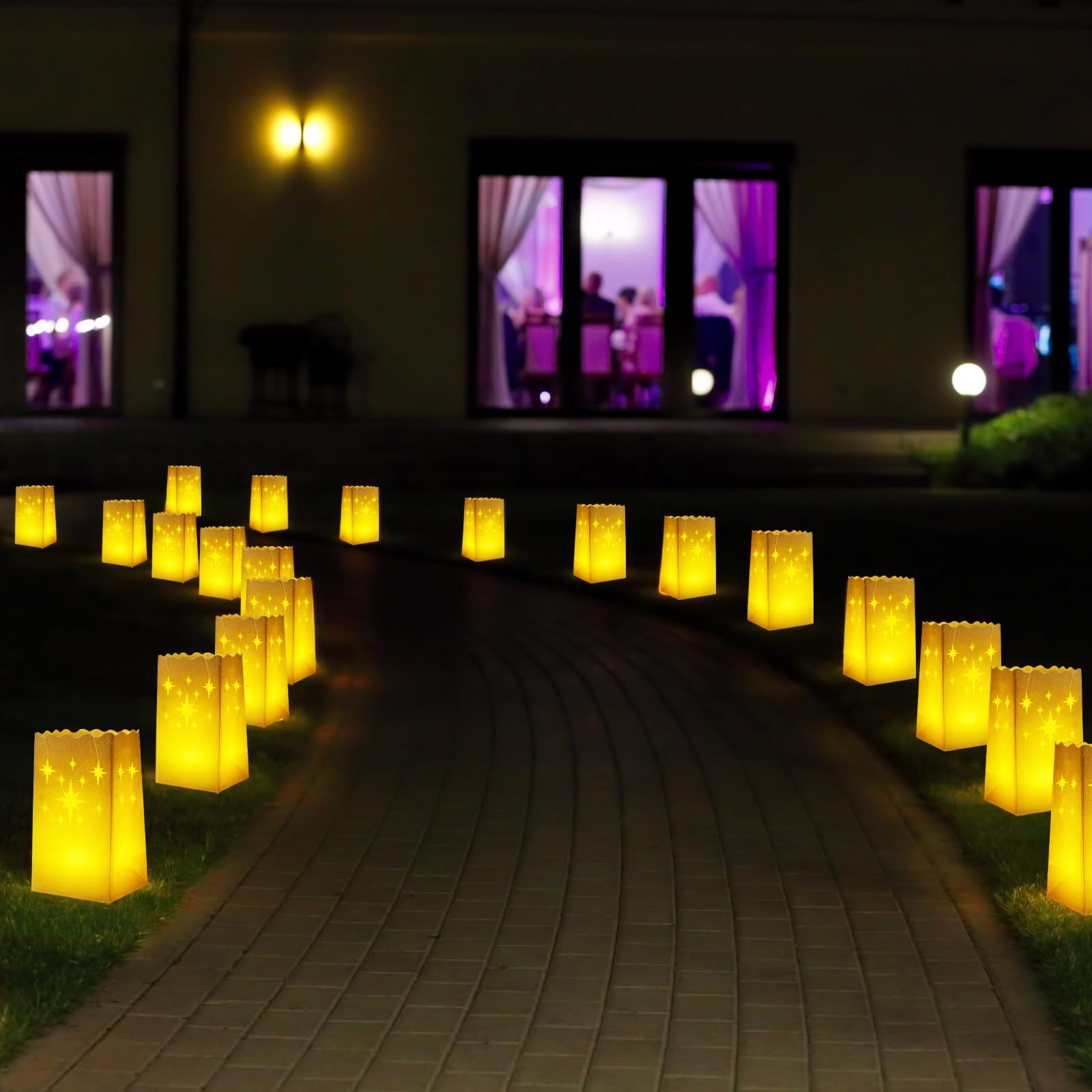 Waterproof 100-Pack Luminaria Bags with LED Candles – Reusable White Plastic …