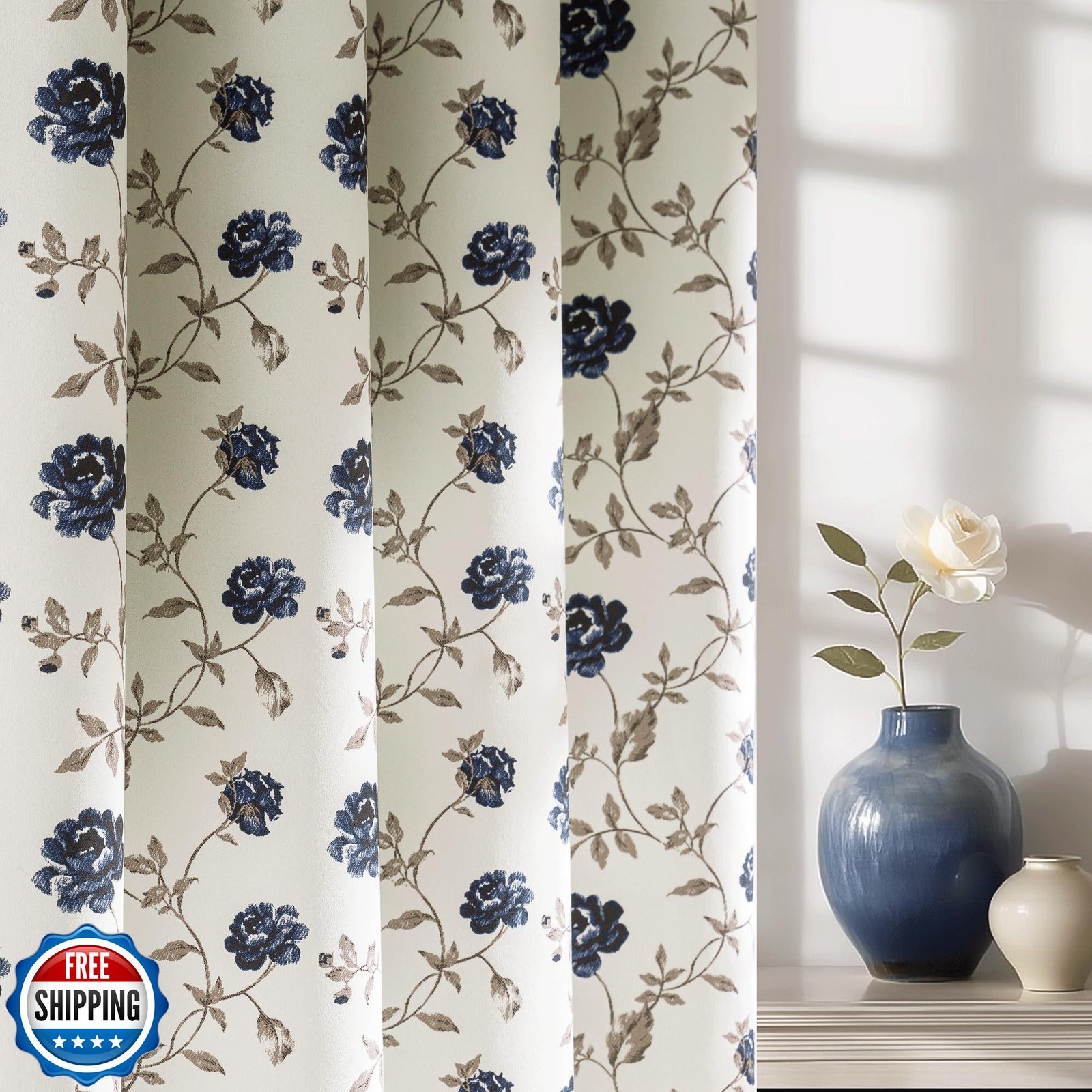 Beauoop Floral 100% Blackout Curtains 96 Inches Long 2 Panels for Bedroom Liv